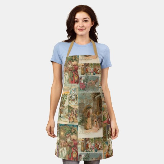 詳細なヴィンテージ父クリスマスコラージュ エプロン (着用した状態)