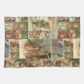 詳細なヴィンテージ父クリスマスコラージュ キッチンタオル (横)