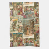 詳細なヴィンテージ父クリスマスコラージュ キッチンタオル (縦)