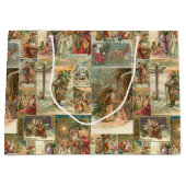 詳細なヴィンテージ父クリスマスコラージュ ラージペーパーバッグ (正面)