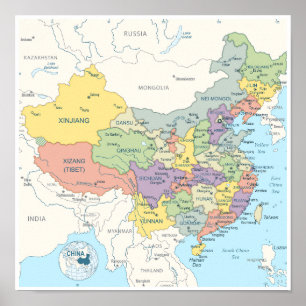 詳細な中国図 ポスター