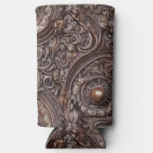 詳細な優雅さを備えた彫刻されたアンティークウッド スリム缶クーラー (正面)