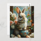 詳細な卵と花を持つイースターバニー ポストカード (正面/裏面)