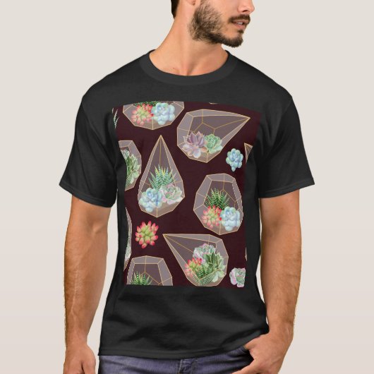 詳細な多肉性サボテンのシームレスなパターン Tシャツ (正面)