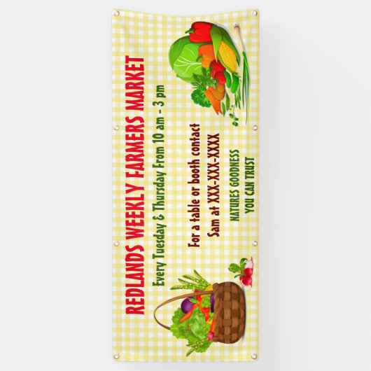 詳細な農家市場野菜をパーソナライズ 横断幕 (縦)