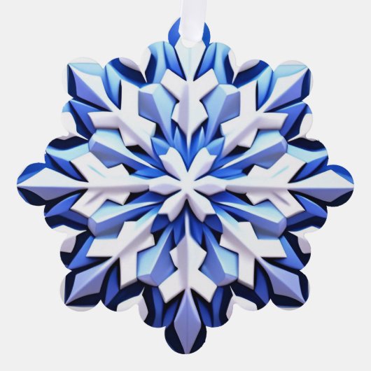詳細な青い雪の結晶 オーナメントカード (正面)