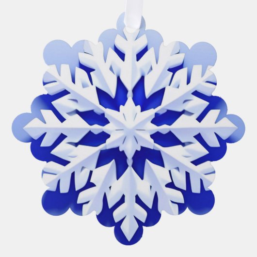 詳細な青い雪の結晶 オーナメントカード (正面)