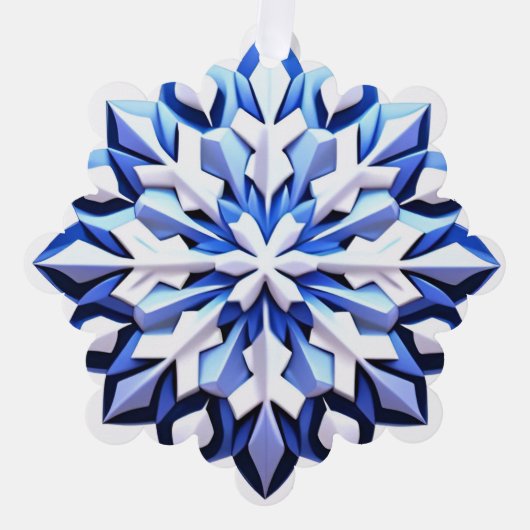 詳細な青い雪の結晶 オーナメントカード (正面)