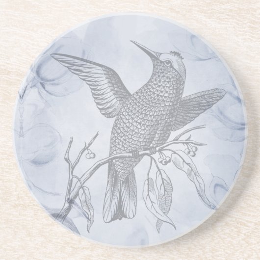 詳細な鳥の線画アート パステルブルー コースター (正面)