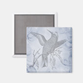 詳細な鳥の線画アート パステルブルー マグネット (正面/裏面)