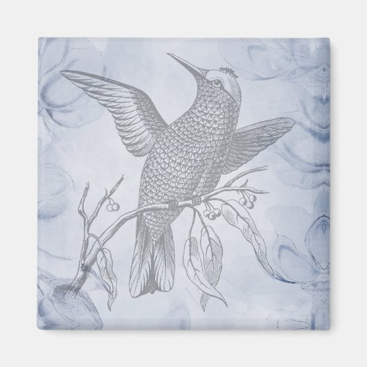 詳細な鳥の線画アート パステルブルー マグネット (正面)
