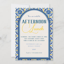 詳細な黄色と青の幾何学的なタイルの招待状 招待状