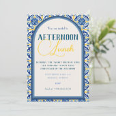 詳細な黄色と青の幾何学的なタイルの招待状 招待状 (スタンド正面)