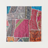 詳細の古いカラフルの継ぎはぎの絨毯、インド。クローズ タペストリー (正面(横))