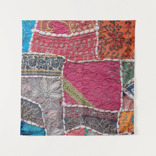 詳細の古いカラフルの継ぎはぎの絨毯、インド。クローズ タペストリー (正面)