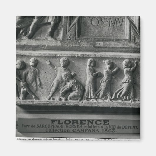 詳細の子どもの姿を描遊いた石棺 マグネット (正面)