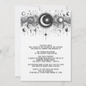 詳細を備えたブラック＆ホワイトの天体ウェディング 招待状 (裏面)