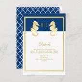 詳細を結婚するプレッピーなビーチのタツノオトシゴ海軍金ゴールド エンクロージャーカード (正面/裏面)