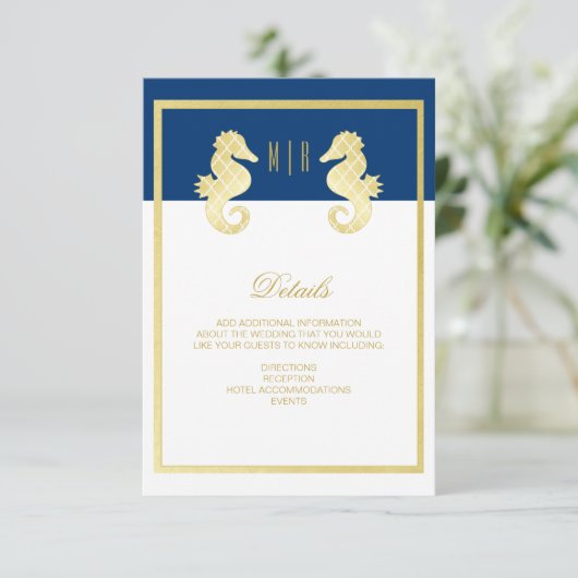 詳細を結婚するプレッピーなビーチのタツノオトシゴ海軍金ゴールド エンクロージャーカード (スタンド正面)