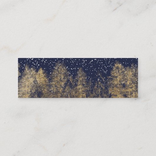 詳細を結婚する金ゴールドの冬の雪の濃紺の木 スキニー名刺 (裏面)