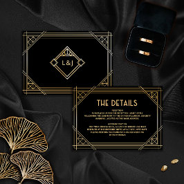 詳細アールデコ結婚の黒と金ゴールドカード サンキューカード