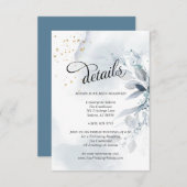 詳細エレガントほこりっぽい青い水色の葉 招待状 (正面/裏面)