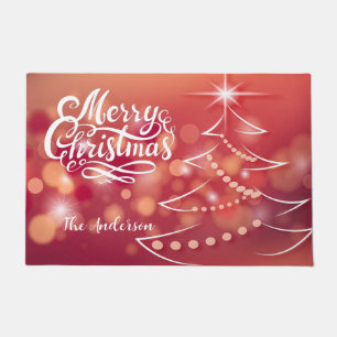 詳細カスタムクリスマスツリー輝くグリッター赤 ドアマット