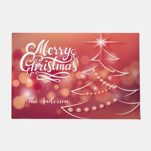詳細カスタムクリスマスツリー輝くグリッター赤 ドアマット (正面)
