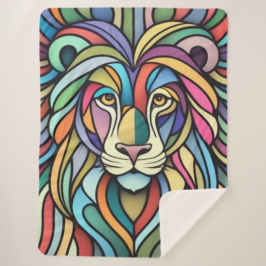 詳細カラフルな獅子頭 シェルパブランケット (正面)