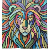 詳細カラフルな獅子頭 シャワーカーテン (正面)