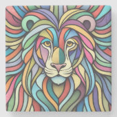 詳細カラフルな獅子頭 ストーンコースター (正面)