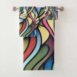 詳細カラフルな獅子頭 バスタオルセット