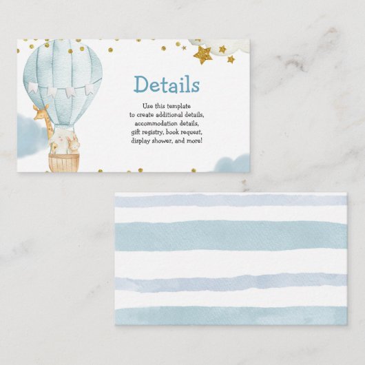 詳細カードブルー熱気球ジャングル動物 エンクロージャーカード (正面/裏面)