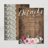 詳細カード | ラスティック ウッド フローラルレース ウェディング エンクロージャーカード (正面/裏面)