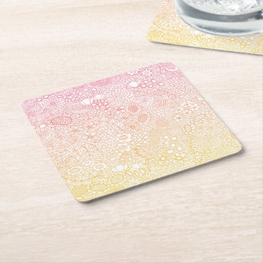 詳細ガーデンシーンアーティスト誕生日コーラルピーチ スクエアペーパーコースター (アングル)