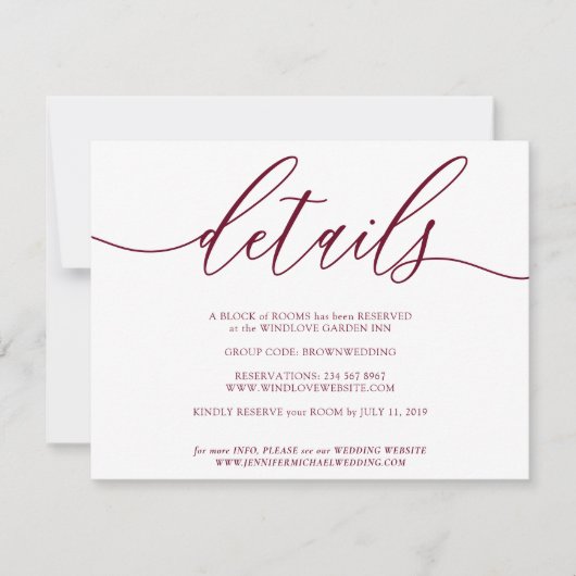 詳細シグネチャーシンプルバーガンディ 出欠カード (正面)