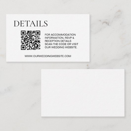 詳細シンプル宿泊施設RSVP QRコードウェブサイト エンクロージャーカード (正面/裏面)
