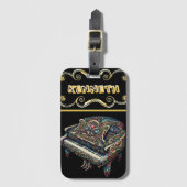 詳細スタイリッシュなアートワークでピアノライター ラゲッジタグ (正面縦)