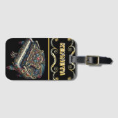 詳細スタイリッシュなアートワークでピアノライター ラゲッジタグ (正面横)