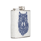 詳細ダークブルーウルフヘッドイラストレーション フラスク (右)