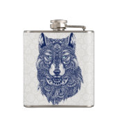 詳細ダークブルーウルフヘッドイラストレーション フラスク (裏面)