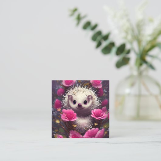 詳細ファンタジーかわいいかわいいバレンタインヘッジホッグ スクエア名刺 (スタンド正面)