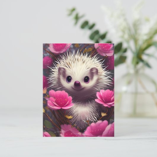 詳細ファンタジーかわいいかわいいバレンタインヘッジホッグ ポストカード (スタンド正面)