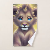 詳細ファンタジーかわいいかわいいベビーライオンの子 バスタオルセット (ハンドタオル)