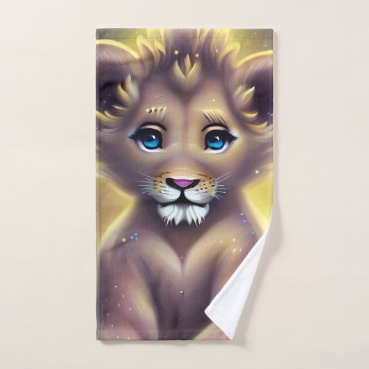 詳細ファンタジーかわいいかわいいベビーライオンの子 バスタオルセット (ハンドタオル)