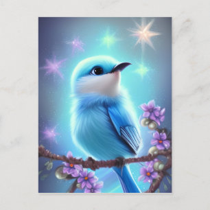 詳細ファンタジーかわいいかわいい赤ちゃん青の鳥 ポストカード
