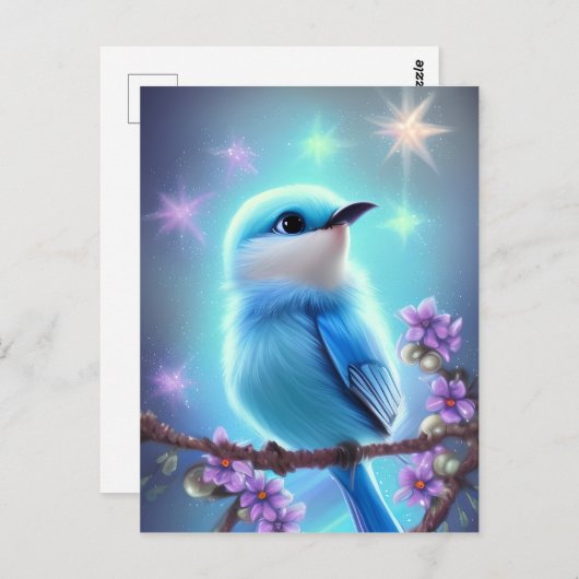 詳細ファンタジーかわいいかわいい赤ちゃん青の鳥 ポストカード (正面/裏面)