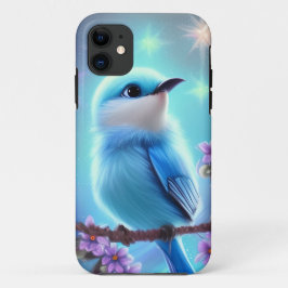 詳細ファンタジーかわいいかわいい赤ちゃん青の鳥 iPhone 11 ケース