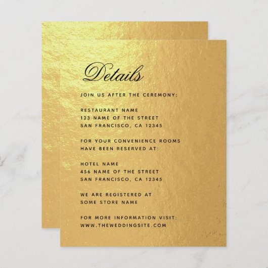 詳細フェイク金ゴールド予算結婚のエンクロージャカード (正面/裏面)