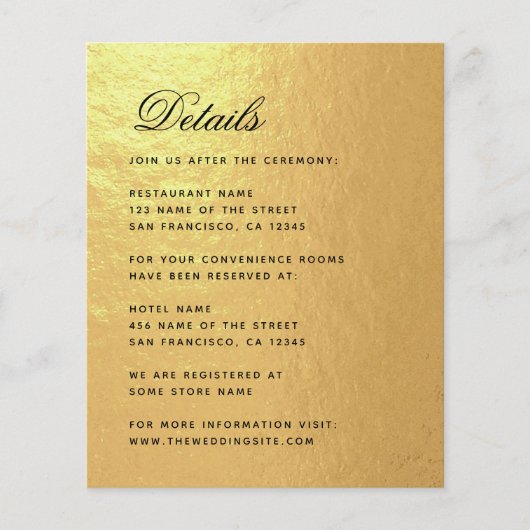 詳細フェイク金ゴールド予算結婚のエンクロージャカード (正面)